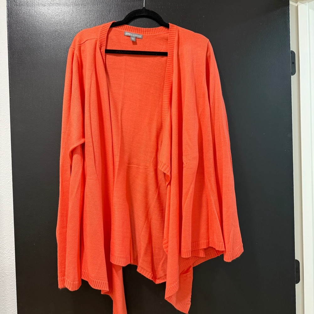 Jessica London Orange Cardigan with Shawl Collar and Relaxed Fit